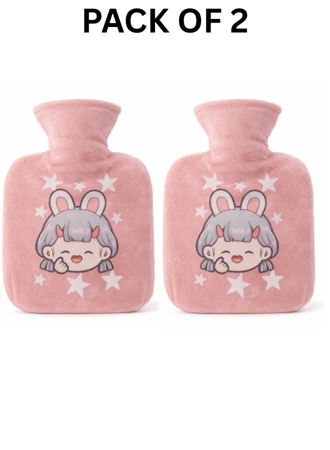 عبوتان من قرب الماء الساخن مع غطاء مخملي ناعم - أكياس ماء ساخن قابلة لإعادة الاستخدام سعة 500 مل مانعة للتسرب لتخفيف الآلام، وتقلصات الدورة الشهرية، وعلاج آلام الظهر والعضلات، والتدفئة في فصل الشتاء - Image 2